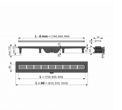 Set rigola de dus Alcadrain Simple 95 cm Auriu Mat