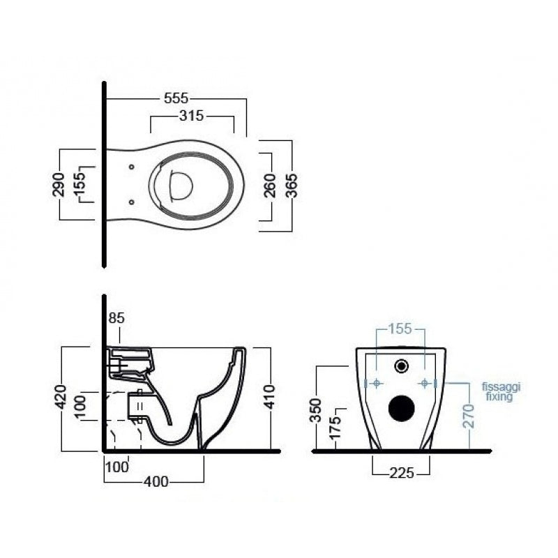 Vas WC stativ Pure Rim 37x55.5cm Le Fiabe, Hatria