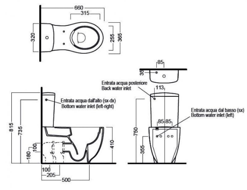 Vas WC stativ Pure Rim 36x66.5cm Le Fiabe, Hatria