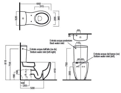 Vas WC stativ Pure Rim 36x66.5cm Le Fiabe, Hatria