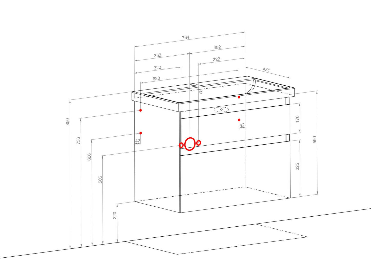 Mobilier de baie suspendat Elite, Alb Mat