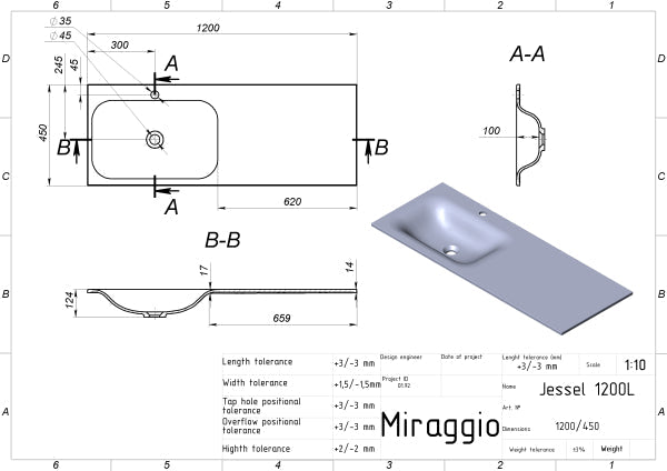 Lavoar  Jessel 1200 L, Miraggio