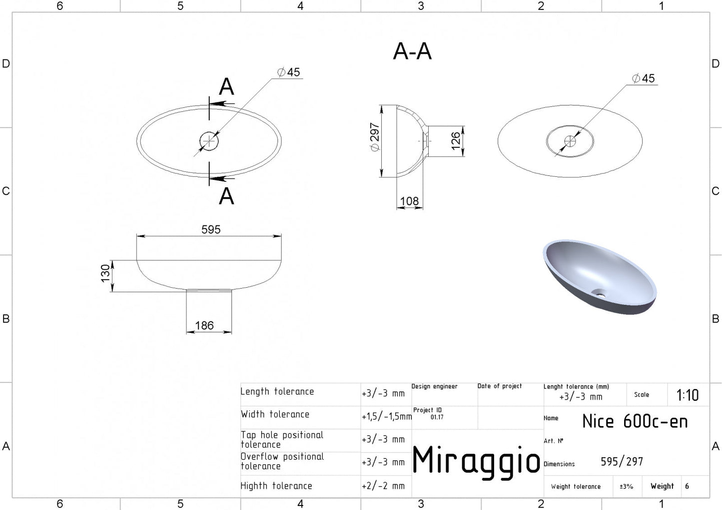 Lavoar NICE 600 C Alb Mat