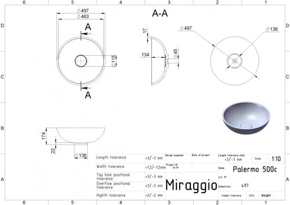 Lavoar PALERMO 500C RAL9005 Mat